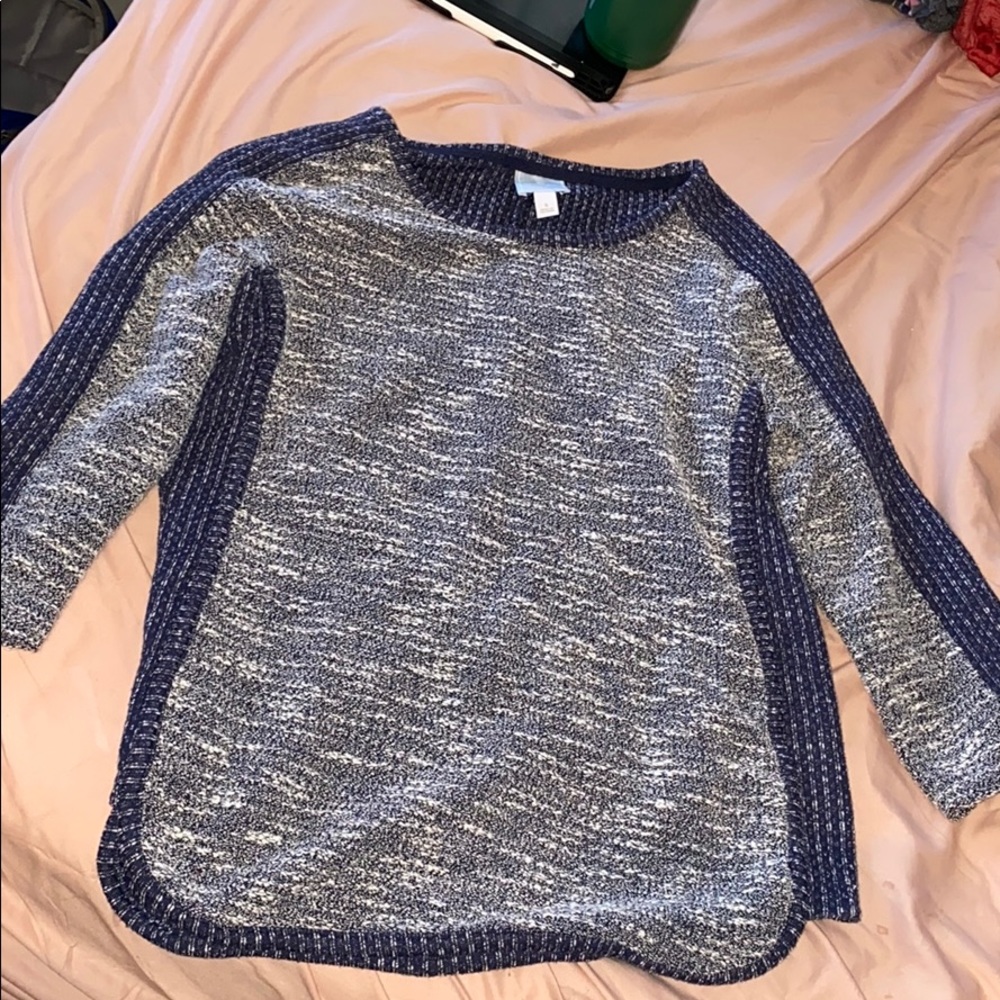 navy blue and gray sweater